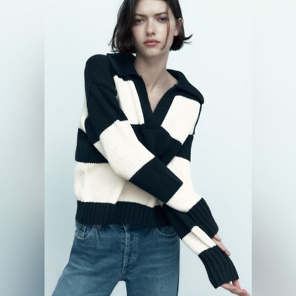 Zara Knit Polo Striped Sweater New - Picture 7 of 10